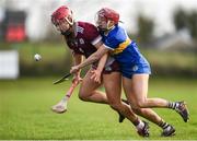24 February 2024; Ciara Hickey of Galway is tackled by Teresa Ryan of Tipperary during the Very Camogie League Division 1 match between Tipperary and Galway at The Ragg GAA Grounds in Tipperary. Photo by Tom Beary/Sportsfile