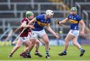 24 February 2024; Seamus Kennedy of Tipperary in action against David Williams of Westmeath during the Allianz Hurling League Division 1 Group B match between Tipperary and Westmeath at FBD Semple Stadium in Thurles, Tipperary. Photo by Michael P Ryan/Sportsfile