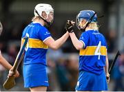 24 February 2024; Mairéad Eviston, left, and Eimear Loughman of Tipperary after the Very Camogie League Division 1 match between Tipperary and Galway at The Ragg GAA Grounds in Tipperary. Photo by Tom Beary/Sportsfile