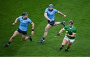 24 February 2024; Darragh O’Donovan of Limerick in action against Seán Gallagher, left, and Conor Burke of Dublin during the Allianz Hurling League Division 1 Group B match between Dublin and Limerick at Croke Park in Dublin. Photo by Ray McManus/Sportsfile
