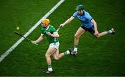 24 February 2024; Adam English of Limerick is tackled by James Madden of Dublin during the Allianz Hurling League Division 1 Group B match between Dublin and Limerick at Croke Park in Dublin. Photo by Ray McManus/Sportsfile