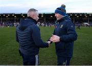 24 February 2024; Tipperary manager Liam Cahill, right, shakes hands with Westmeath manager Joe Fortune after the Allianz Hurling League Division 1 Group B match between Tipperary and Westmeath at FBD Semple Stadium in Thurles, Tipperary. Photo by Michael P Ryan/Sportsfile