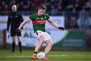 24 February 2024; Cillian O'Connor of Mayo scores his side's first goal, a penalty, during the Allianz Football League Division 1 match between Tyrone and Mayo at O'Neills Healy Park in Omagh, Tyrone. Photo by Ben McShane/Sportsfile