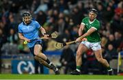 24 February 2024; Darragh O’Donovan of Limerick in action against Seán Gallagher of Dublin during the Allianz Hurling League Division 1 Group B match between Dublin and Limerick at Croke Park in Dublin. Photo by Brendan Moran/Sportsfile