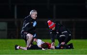 24 February 2024; Seanie O'Donnell of Tyrone receives medical attention during the Allianz Football League Division 1 match between Tyrone and Mayo at O'Neills Healy Park in Omagh, Tyrone. Photo by Ben McShane/Sportsfile