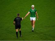 24 February 2024; Kyle Hayes of Limerick shakes hands with referee Kevin Jordan after the Allianz Hurling League Division 1 Group B match between Dublin and Limerick at Croke Park in Dublin. Photo by Ray McManus/Sportsfile