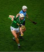 24 February 2024; Kyle Hayes of Limerick is tackled by Darragh Power of Dublin during the Allianz Hurling League Division 1 Group B match between Dublin and Limerick at Croke Park in Dublin. Photo by Ray McManus/Sportsfile