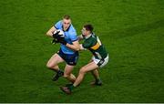 24 February 2024; Peadar O Cofaigh Byrne of Dublin is tackled by Diarmuid O'Connor of Kerry during the Allianz Football League Division 1 match between Dublin and Kerry at Croke Park in Dublin. Photo by Ray McManus/Sportsfile