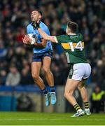 24 February 2024; Niall Scully of Dublin in action against Seán O'Shea of Kerry during the Allianz Football League Division 1 match between Dublin and Kerry at Croke Park in Dublin. Photo by Brendan Moran/Sportsfile
