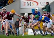 24 February 2024; Eoin Keyes of Westmeath in action against Tipperary players Seamus Kennedy, and Noel McGrath during the Allianz Hurling League Division 1 Group B match between Tipperary and Westmeath at FBD Semple Stadium in Thurles, Tipperary. Photo by Michael P Ryan/Sportsfile