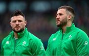 24 February 2024; Stuart McCloskey, right, and Robbie Henshaw of Ireland before the Guinness Six Nations Rugby Championship match between Ireland and Wales at Aviva Stadium in Dublin. Photo by Ramsey Cardy/Sportsfile