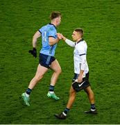 24 February 2024; Dublin player Seán Bugler and goalkeeper David O'Hanlon after the Allianz Football League Division 1 match between Dublin and Kerry at Croke Park in Dublin. Photo by Ray McManus/Sportsfile