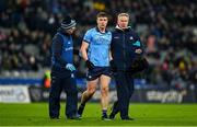 24 February 2024; John Small of Dublin leaves the pitch with an injury during the Allianz Football League Division 1 match between Dublin and Kerry at Croke Park in Dublin. Photo by Brendan Moran/Sportsfile