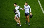 24 February 2024; Kerry goalkeeper Shane Ryan and Dublin goalkeeper David O'Hanlon walk off together after the Allianz Football League Division 1 match between Dublin and Kerry at Croke Park in Dublin. Photo by Ray McManus/Sportsfile