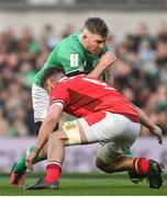 24 February 2024; Peter O’Mahony of Ireland in action against Alex Mann of Wales during the Guinness Six Nations Rugby Championship match between Ireland and Wales at Aviva Stadium in Dublin. Photo by Sam Barnes/Sportsfile