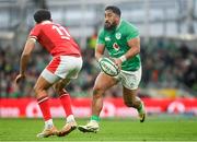 24 February 2024; Bundee Aki of Ireland in action against Rio Dyer of Wales during the Guinness Six Nations Rugby Championship match between Ireland and Wales at Aviva Stadium in Dublin. Photo by Sam Barnes/Sportsfile