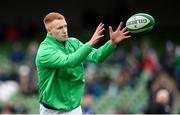 24 February 2024; Ciarán Frawley of Ireland before the Guinness Six Nations Rugby Championship match between Ireland and Wales at the Aviva Stadium in Dublin. Photo by Seb Daly/Sportsfile