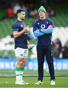 24 February 2024; Ireland forwards coach Paul O'Connell, right, and Conor Murray before the Guinness Six Nations Rugby Championship match between Ireland and Wales at the Aviva Stadium in Dublin. Photo by Seb Daly/Sportsfile