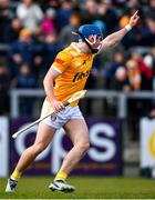 25 February 2024; Joseph McLaughlin of Antrim celebrates after scoring his side's first goal during the Allianz Hurling League Division 1 Group B match between Antrim and Galway at Corrigan Park in Belfast. Photo by Tyler Miller/Sportsfile