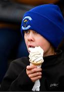 25 February 2024; Ten year old Kilkenny supporter Joe Neary, a member of the Fenians GAA Club in Johnstown, enjoys an ice cream before the Allianz Hurling League Division 1 Group A match between Kilkenny and Offaly at UPMC Nowlan Park in Kilkenny. Photo by Ray McManus/Sportsfile