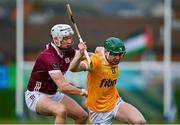 25 February 2024; Conal Cunning of Antrim in action against Darren Morrissey of Galway during the Allianz Hurling League Division 1 Group B match between Antrim and Galway at Corrigan Park in Belfast. Photo by Tyler Miller/Sportsfile