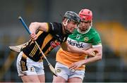 25 February 2024; Darragh Corcoran of Kilkenny is tackled by Eoghan Cahill of Offaly during the Allianz Hurling League Division 1 Group A match between Kilkenny and Offaly at UPMC Nowlan Park in Kilkenny. Photo by Ray McManus/Sportsfile