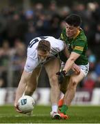25 February 2024; Daniel Flynn of Kildare  in action against Brian O'Halloran of Meath during the Allianz Football League Division 2 match between Meath and Kildare at Páirc Tailteann in Navan, Meath. Photo by Sam Barnes/Sportsfile