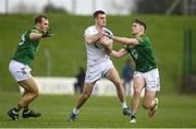 25 February 2024; Eoin Doyle of Kildare in action against Shane Walsh, left, and Cathal Hickey of Meath during the Allianz Football League Division 2 match between Meath and Kildare at Páirc Tailteann in Navan, Meath. Photo by Sam Barnes/Sportsfile