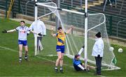 25 February 2024; Shane Cunnane of Roscommon celebrates after scoring his side's first goal during the Allianz Football League Division 1 match between Roscommon and Monaghan at Dr Hyde Park in Roscommon. Photo by Daire Brennan/Sportsfile
