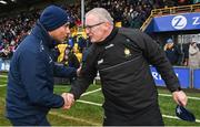 25 February 2024; Wexford manager Keith Rossiter, left, and Clare manager Brian Lohan shake hands after the drawn Allianz Hurling League Division 1 Group A match between Wexford and Clare at Chadwicks Wexford Park in Wexford. Photo by Seb Daly/Sportsfile