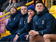 25 February 2024; Lee Chin of Wexford, right, watches from the substitutes bench after being substituted in the first half during the Allianz Hurling League Division 1 Group A match between Wexford and Clare at Chadwicks Wexford Park in Wexford. Photo by Seb Daly/Sportsfile