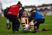 25 February 2024; Walter Walsh of Kilkenny is helped to his feet by physio Shane O’Brien, left, and Dr Joanne Cuddihy, after picking up an injury during the Allianz Hurling League Division 1 Group A match between Kilkenny and Offaly at UPMC Nowlan Park in Kilkenny. Photo by Tom Beary/Sportsfile