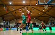 25 February 2024; Rapolas Buivydas of Ireland in action against Killian Martin of Switzerland during the FIBA Basketball World Cup 2027 European Pre-Qualifiers first round match between Ireland and Switzerland at the National Basketball Arena in Tallaght, Dublin. Photo by David Fitzgerald/Sportsfile