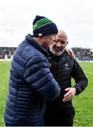 25 February 2024; Meath manager Colm O’Rourke, left, and Kildare manager Glenn Ryan shake hands after the Allianz Football League Division 2 match between Meath and Kildare at Páirc Tailteann in Navan, Meath. Photo by Sam Barnes/Sportsfile