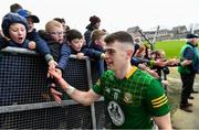 25 February 2024; Eoghan Frayne of Meath with supporters after his side's victory in the Allianz Football League Division 2 match between Meath and Kildare at Páirc Tailteann in Navan, Meath. Photo by Sam Barnes/Sportsfile