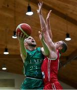 25 February 2024; Paul Dick of Ireland in action against Killian Martin of Switzerland during the FIBA Basketball World Cup 2027 European Pre-Qualifiers first round match between Ireland and Switzerland at the National Basketball Arena in Tallaght, Dublin. Photo by David Fitzgerald/Sportsfile