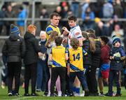 25 February 2024; Enda Smith of Roscommon shakes hands with Darren Hughes of Monaghan after the Allianz Football League Division 1 match between Roscommon and Monaghan at Dr Hyde Park in Roscommon. Photo by Daire Brennan/Sportsfile