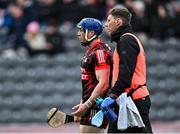 25 February 2024; Seán O'Donoghue of Cork in conversation with a team physiotherapist during the Allianz Hurling League Division 1 Group A match between Cork and Waterford at SuperValu Páirc Uí Chaoimh in Cork. Photo by Piaras Ó Mídheach/Sportsfile