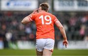 25 February 2024; Rian O'Neill of Armagh celebrates kicking a point to give his side the lead in the closing stages of the Allianz Football League Division 2 match between Armagh and Donegal at BOX-IT Athletic Grounds in Armagh. Photo by Brendan Moran/Sportsfile
