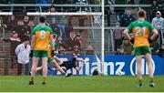 25 February 2024; Armagh goalkeeper Blaine Hughes saves a penalty from Oisín Gallen of Donegal during the Allianz Football League Division 2 match between Armagh and Donegal at BOX-IT Athletic Grounds in Armagh. Photo by Brendan Moran/Sportsfile