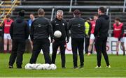 25 February 2024; Galway manager Padraic Joyce with his management team before the Allianz Football League Division 1 match between Galway and Derry at Pearse Stadium in Galway. Photo by Ray Ryan/Sportsfile