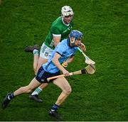 24 February 2024; Brian Hayes of Dublin is tackled by Kyle Hayes of Limerick during the Allianz Hurling League Division 1 Group B match between Dublin and Limerick at Croke Park in Dublin. Photo by Ray McManus/Sportsfile