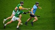 24 February 2024; Ronan Hayes of Dublin is tackled by Tom Morrissey, 23, and Conor Boylan of Limerick during the Allianz Hurling League Division 1 Group B match between Dublin and Limerick at Croke Park in Dublin. Photo by Ray McManus/Sportsfile
