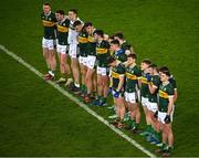 24 February 2024; The Kerry players stand in silence to honour the life of the recently deceased Billie Grogan, wife of the Croke Park Stadium announcer Jerry Grogan, before the Allianz Football League Division 1 match between Dublin and Kerry at Croke Park in Dublin. Photo by Ray McManus/Sportsfile