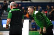 25 February 2024; Ireland assistant coach Adrian Fulton, right, and head coach Mark Keenan during the FIBA Basketball World Cup 2027 European Pre-Qualifiers first round match between Ireland and Switzerland at the National Basketball Arena in Tallaght, Dublin. Photo by David Fitzgerald/Sportsfile
