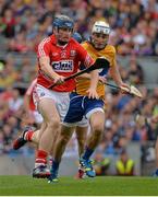 8 September 2013; Conor Lehane, Cork, races clear of Patrick O'Connor, Clare, on the way to scoring his side's first goal. GAA Hurling All-Ireland Senior Championship Final, Cork v Clare, Croke Park, Dublin. Picture credit: Brendan Moran / SPORTSFILE