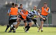 10 September 2013; Connacht's Brett Wilkinson is tackled by Conor Kindregan during squad training ahead of their Celtic League 2013/14, Round 2, game against Cardiff Blues on Friday. Connacht Rugby Squad Training, The Sportsground, Galway. Picture credit: Diarmuid Greene / SPORTSFILE