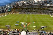 6 September 2013; The Republic of Ireland and Sweden teams make their way onto the pitch before the game. 2014 FIFA World Cup Qualifier, Group C, Republic of Ireland v Sweden, Aviva Stadium, Lansdowne Road, Dublin. Picture credit: Brendan Moran / SPORTSFILE