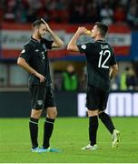 10 September 2013; Marc Wilson, left, and Ciaran Clark, Republic of Ireland, at the end of the game. 2014 FIFA World Cup Qualifier, Group C, Austria v Republic of Ireland, Ernst Happel Stadion, Vienna, Austria. Picture credit: David Maher / SPORTSFILE