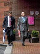 11 September 2013; ERC Chief Executive Derek McGrath, right, and ERC finance and administration manager Roger O'Connor arrive for the ERC stakeholders meeting. Westbury Hotel, Dublin. Picture credit: Stephen McCarthy / SPORTSFILE